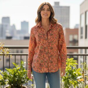 NWT Cino Hoxton Floral Button Down Shirt Orange Medium – Boho Luxe Resort Chic